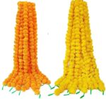 Tiny Shiny Artificial Marigold Flower Garlands, Orange and Yellow, 5 Feet Long, 10 Pc Pack Traditional Decoration, Festival Decoration
