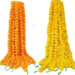 Tiny Shiny Artificial Marigold Flower Garlands, Orange and Yellow, 5 Feet Long, 10 Pc Pack Traditional Decoration, Festival Decoration