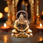 tiny shiny Tail Hanuman Ji Murti Statue for Car Dashboard Hanuman Idol Dhyan Mudra Meditation Bajrangbali Bhagwan for Home Pooja Gift Living Room Decorative Showpiece, Resin, Gold