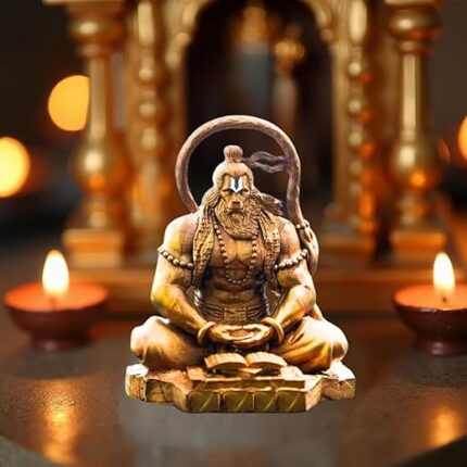 tiny shiny Tail Hanuman Ji Murti Statue for Car Dashboard Hanuman Idol Dhyan Mudra Meditation Bajrangbali Bhagwan for Home Pooja Gift Living Room Decorative Showpiece, Resin, Gold