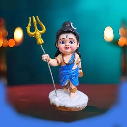 tiny shiny Baal Shiv JI Cute Littel Baal Shiv Idol Status Good Luck Murti for Home Temple Office Desk Car Dashboard and Gifting Purpose, Multicolor, Resin