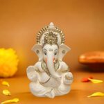 tiny shiny Finish Ganesha Idol Car Dashboard Idol for Home Decor Puja Lord Ganesh Statue Gift for Office Desk Puja Living Room Figurine, Peach Ivory, Resin