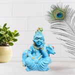 tiny shiny Bal Gopal with Cow Murti Statue | Laddu Gopal Statue for Car Deshboard | | Bal Krishna Idol for Home Pooja Living Room Decorative Items for Home/Office, Blue, Resin
